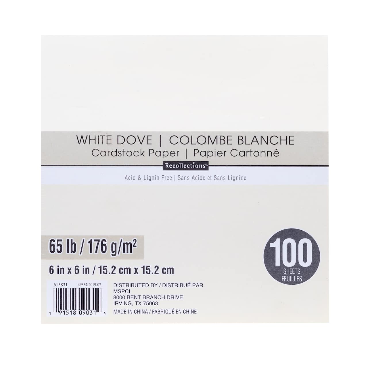 12 Packs: 100 ct. (1,200 total) White Dove 6" x 6" Cardstock Paper by Recollections™